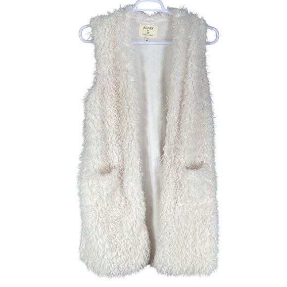 Ashley By 26 International Womens M Fuzzy Faux Fur Long Vest Teddy Cardigan Boho - Picture 1 of 12